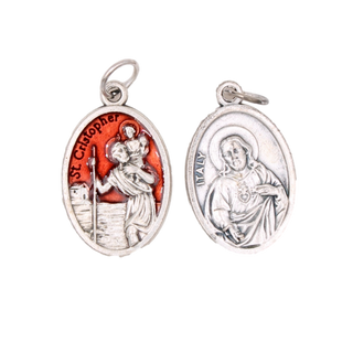 Bulk 3/4 inch Red Enamel St. Christopher/ Sacred Heart Medals