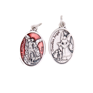 Bulk 3/4 inch Red Enamel St. Michael / Guardian Angel Medals. Made in Italy