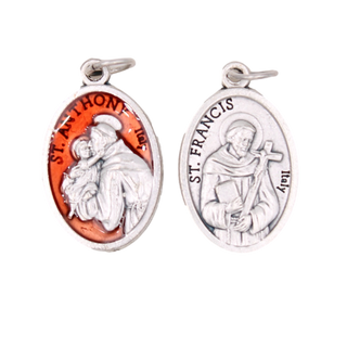 Bulk 3/4 inch Red Enamel St. Anthony / St Francis Medals.. Made in Italy.