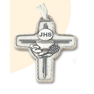 3-pack - 2-3/4 Inch First Holy Communion Silver Tone Cross With Cord