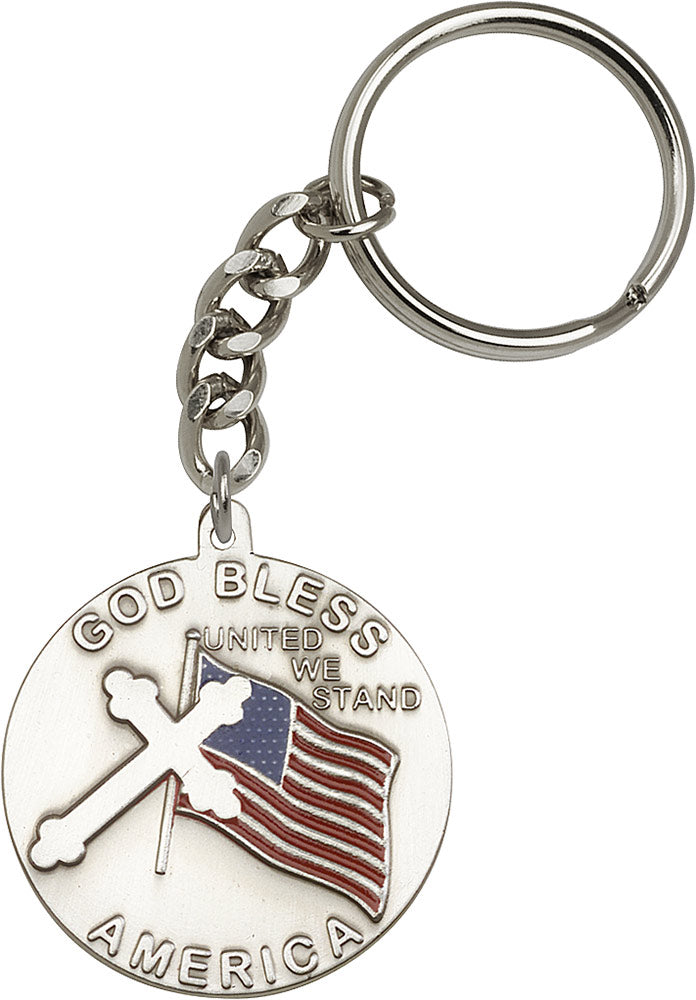 Silver Oxide God Bless America Keychain – CatholicShop.com