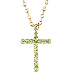 14K Gold Peridot Cross 16" Necklace