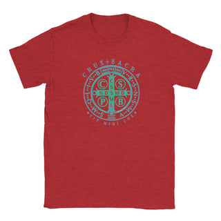 St. Benedict Medal Cross Teal and Aqua T-Shirt - view 2