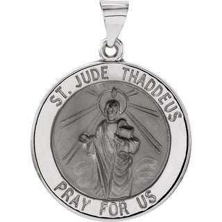 14K White Hollow Round Saint Jude Medal