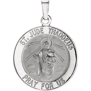 14K White 18 mm Round Saint Jude Thaddeus Medal