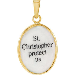 14K Yellow 17x13.5 mm St. Christopher Hand-Painted Porcelain Medal