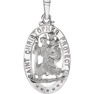 14K White 21x15 mm Oval Saint Christopher Medal