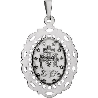 14K White 25x18 mm Oval Filigree Miraculous Medal