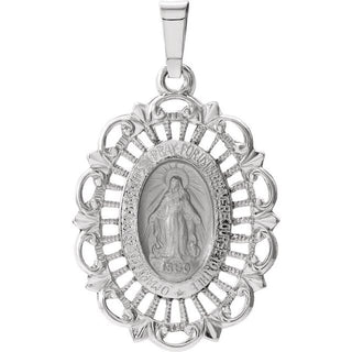 14K White 22x16 mm Oval Filigree Miraculous Medal