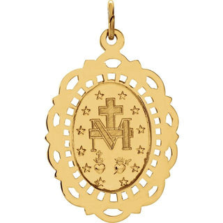 14K Yellow 25x18 mm Oval Filigree Miraculous Medal