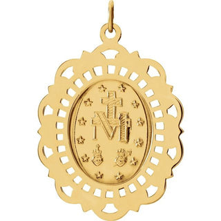14K Yellow 22x16 mm Oval Filigree Miraculous Medal