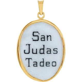 14K Yellow 25x19.5 mm Oval Hand Painted Porcelain St. Jude Medal