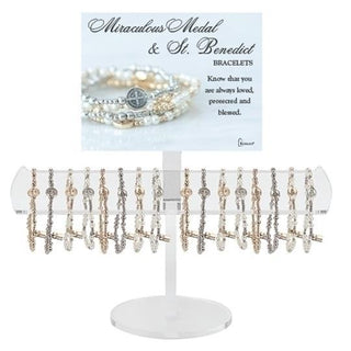 24-Piece Set Medal & Saint Bracelet With Display - 7-Inch Stretch