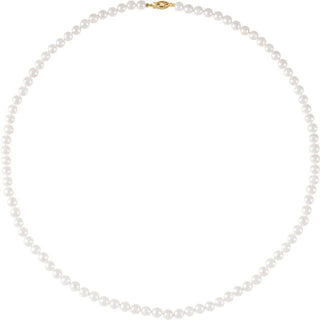 14K Yellow Cultured White Akoya Pearl 24" Necklace