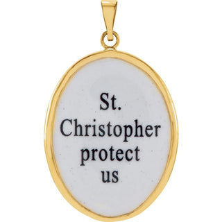 14K Yellow 25x19.5 mm St. Christopher Hand-Painted Porcelain Medal