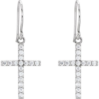 14K White 1/2 CTW Natural Diamond Cross Earrings