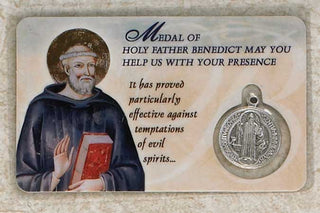 25-Pack - Laminated St Benedict Prayer Card with St Benedict Pendant