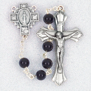 Black Onyx 6MM Stone Bead Rosary Boxed In Deluxe 320 Box