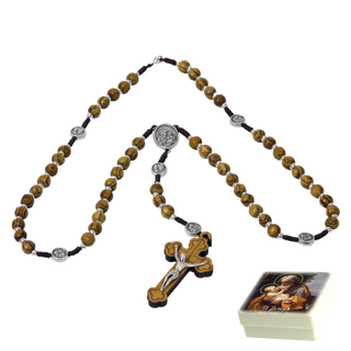 7mm St. Joseph Wooden Rosary with Metallic Medals