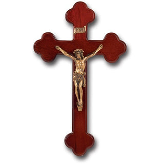 10" Dark Cherry Wood Cross With Museum Gold Corpus