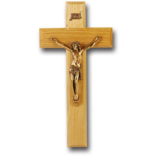 9" Oak Wood Cross With Museum Gold Corpus