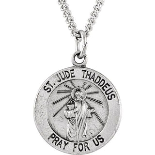 Sterling Silver 15 mm Round Saint Jude Thaddeus Medal 18" Necklace
