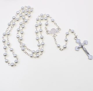 3-pack - White Faux Pearl Rosary with 6mm Glass Beads
