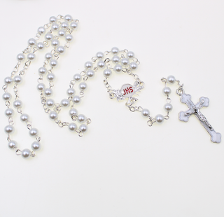 3-Pack - White Faux Pearl Rosary with 6mm Glass Beads