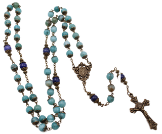 8mm Single Cap Bronze Rosary with Light Blue Beads