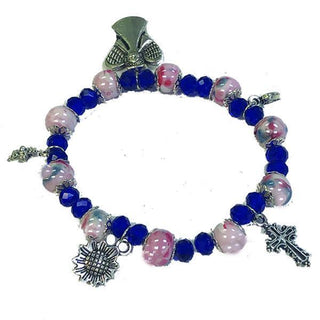 Rose Porcelain and Blue Crystal Stretch Bracelet 4-pack