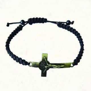 Black Slip knot bracelet with Antique Gold-tone St. Benedict Cross 4-pack