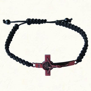 Black Slip knot bracelet with Antique Copper-tone Saint Benedict Cross 4-pack