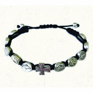 Black Slip knot bracelet with Medals and Cross 4-pack