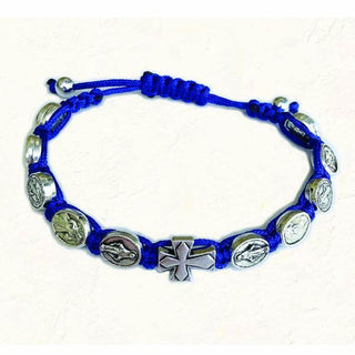 Blue Slip knot bracelet with Medals and Cross 4-pack