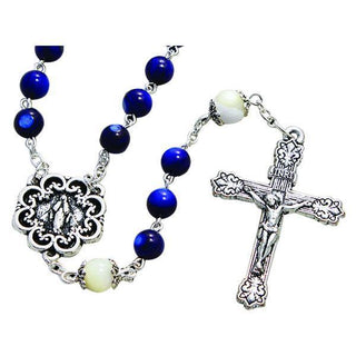 Dark Blue Bead Rosary with White Our Father Beads