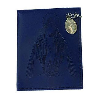 Dark Blue Lady of Grace Leather Rosary Pouch with Miraculous Medal 6-pack