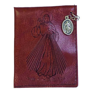 Brown Divine Mercy Leather Rosary Pouch with Divine Mercy Medal 6-pack