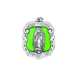 Silver-tone Lady of Guadalupe Medal with Green Enamel 25-pack