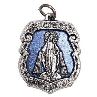 Silver-tone Miraculous Medal with Blue Enamel 25-pack