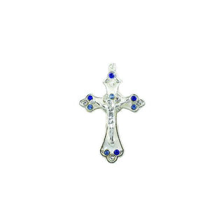 Silver-tone Pendant Cross with White Enamel and Blue Crystals 12-pack