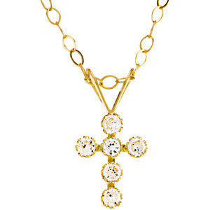 14K Gold Cubic Zirconia Cross 15" Necklace