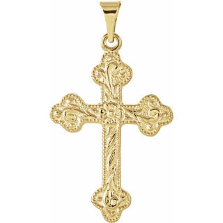 14K Yellow 23.5x17 mm Floral-Inspired Cross Pendant