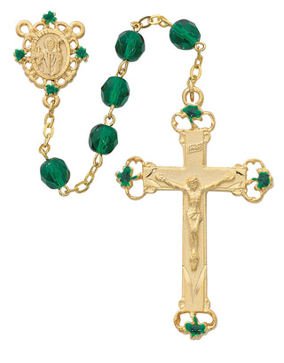 7MM Gold Green Glass Rosary