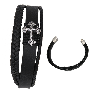 Men's Genuine Leather Bracelet with Cross.