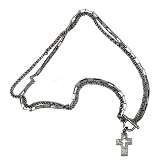 2 Strand Silver-Tone Chain and Link Necklace with Cross