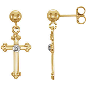 14K Gold .01 CTW Diamond Cross Dangle Earrings