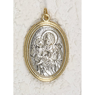 Bulk St. Joseph Gold and Silver Toned 1-1/2 inch Oval Medal with Pray for Us on back