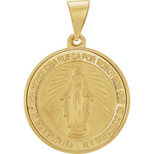 14K Gold 18 MM Hollow Round Spanish Miraculous Medal