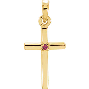 14K Gold 19.2x9 MM Ruby Cross Pendant