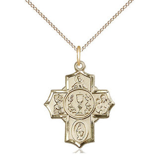 14kt Gold Filled Communion 5-Way Medal Religious Jewelry